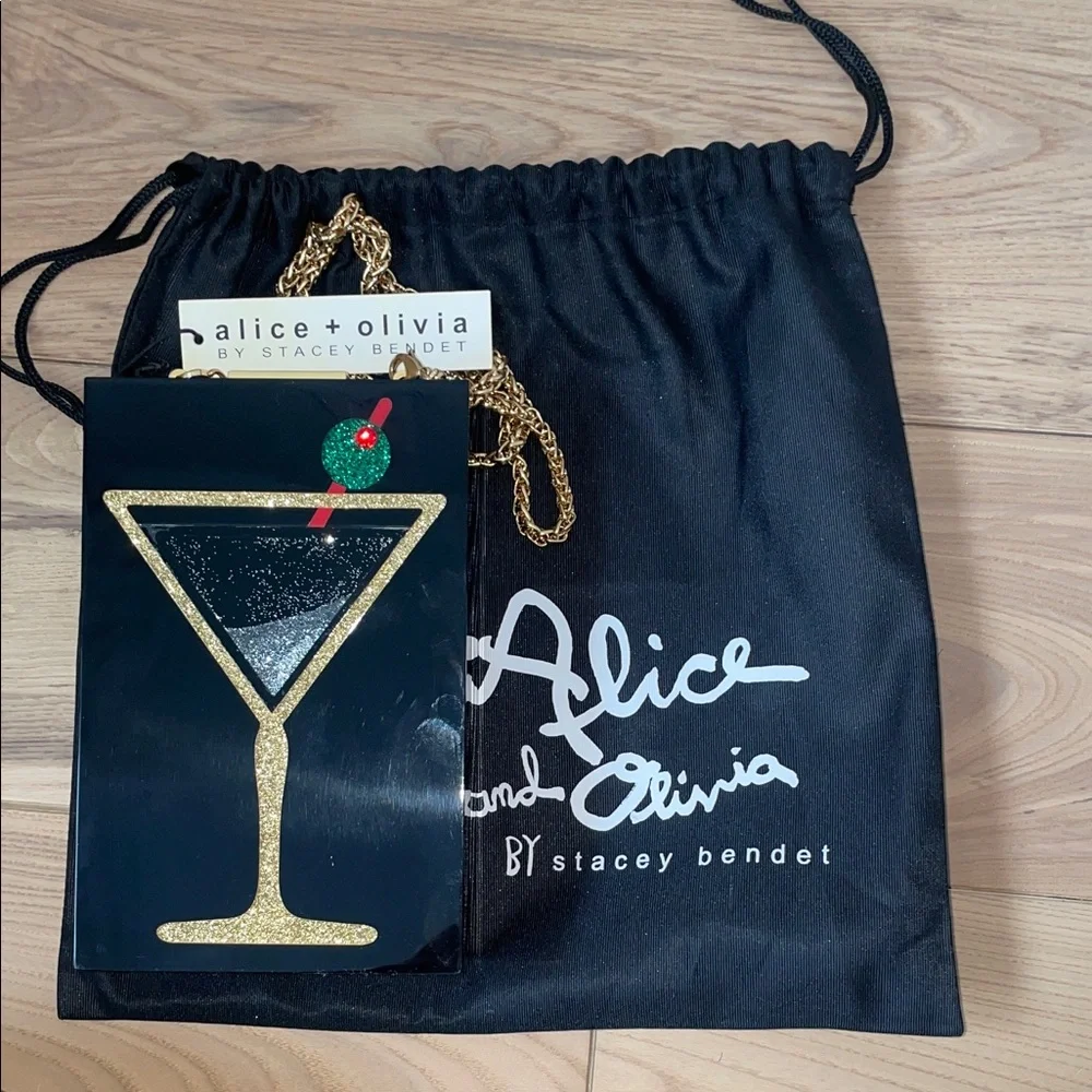 Alice + Olivia Black Acrylic Martini Box Clutch with Gold Glitter - Picture 6 of 8